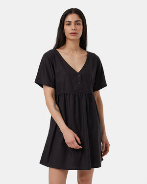 Black-V-Neck-Relaxed-Fit-Buttoned-Dress