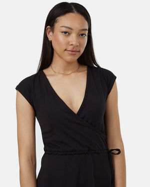 Black-Womens-Knit-Wrap-Dress