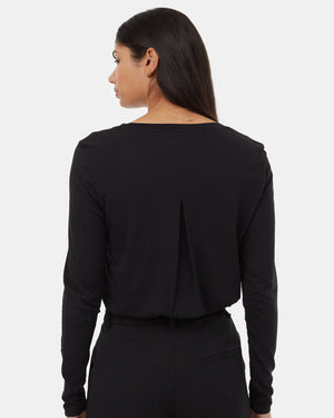 Black-Womens-Recycled-V-Neck-Long-Sleeve-Top