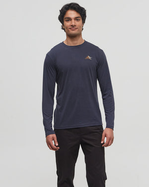 Blue-Crew-Neck-Graphic-Longsleeve-T-Shirt
