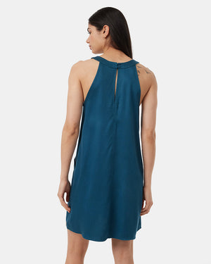 Blue-V-Neck-Racer-Back-Knee-Length-Dress