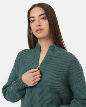 Blue-Women_s-Eco-Friendly-Quarter-Zip-Cropped-Longsleeve-Top