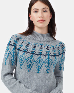 Blue,Gray Women's Graphic Knit Wool Jumper