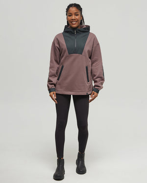 Brown-14-Zip-Color-Block-Fleece-Hoodie