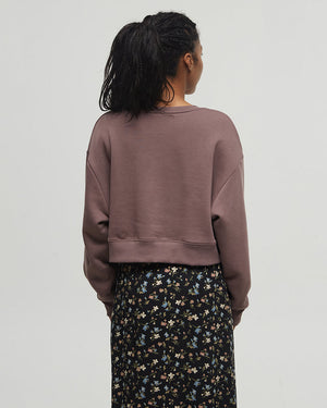 Brown-Crew-Neck-Oversized-Cropped-Sweatshirt