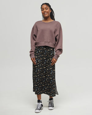 Brown-Crew-Neck-Oversized-Cropped-Sweatshirt