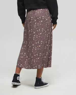 Brown-High-Rise-Midi-Length-Crepe-Slitted-Skirt