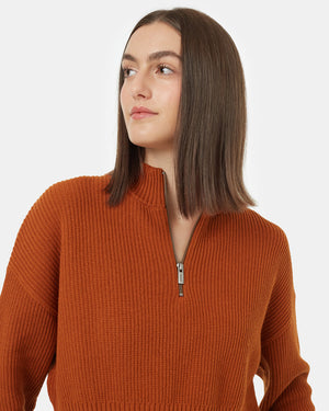 Brown-Women_s-Eco-Friendly-Quarter-Zip-Cropped-Longsleeve-Top