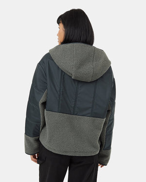Green-Boucle-Oversized-Fit-Fleece-Hoodie