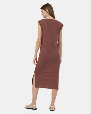 Red-Relaxed-V-Neck-Cap-Sleeve-Midi-LengthDress
