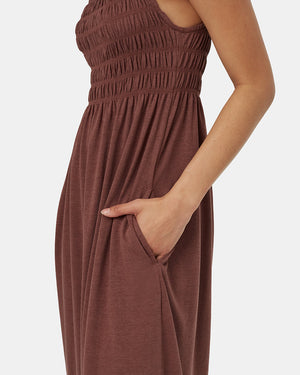 Red-Womens-Mid-Length-Smocked-Dress