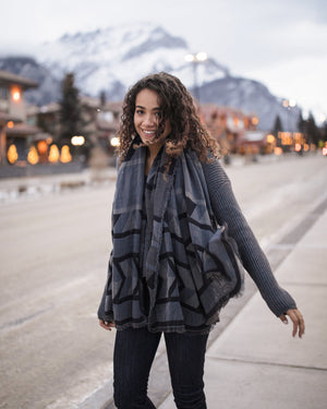 Black,Blue Organic Cotton Pattern Blanket Scarf