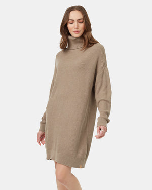 Brown-Turtleneck-Knee-Length-Oversized-Fit-Dress
