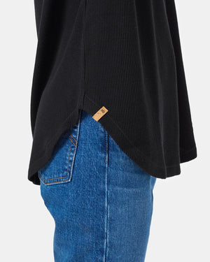 Black Women's Waffle Knit Longsleeve Top