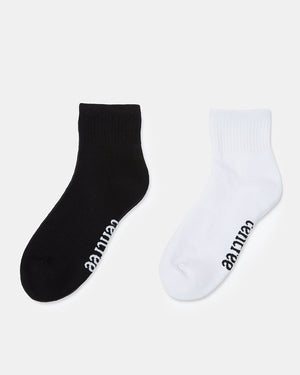 Black,White 2 Pack Sports Quarter Ankle Socks