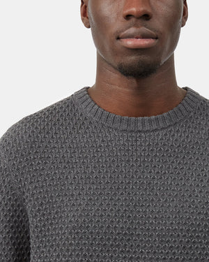 Blue Men's Waffle Knit Crew Neck Sweater