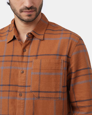 Brown Men's Plaid Flannel Button-Up Shirt