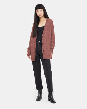 Red Women's Oversized Long Wool Cardigan