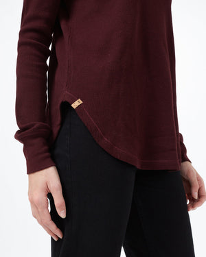 Red Women's Waffle Knit Longsleeve Top