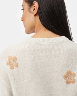 White Women's Floral Embroidery Knit Sweater