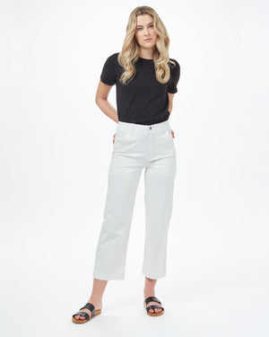 White Women's Twill Wide Leg Trousers