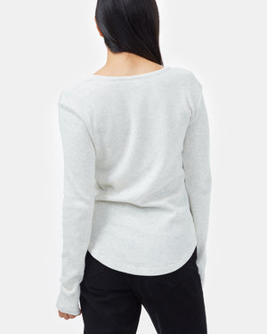 White Women's Waffle Knit Button Longsleeve Shirt