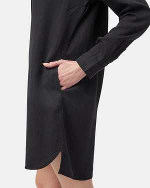 Womens Black Loose Fit Mid-Length Shirt Dress