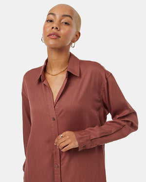 Womens Red Loose Fit Mid-Length Shirt Dress