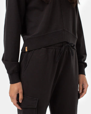 Black Womens Organic Cotton Crew neck Pullover Sweater